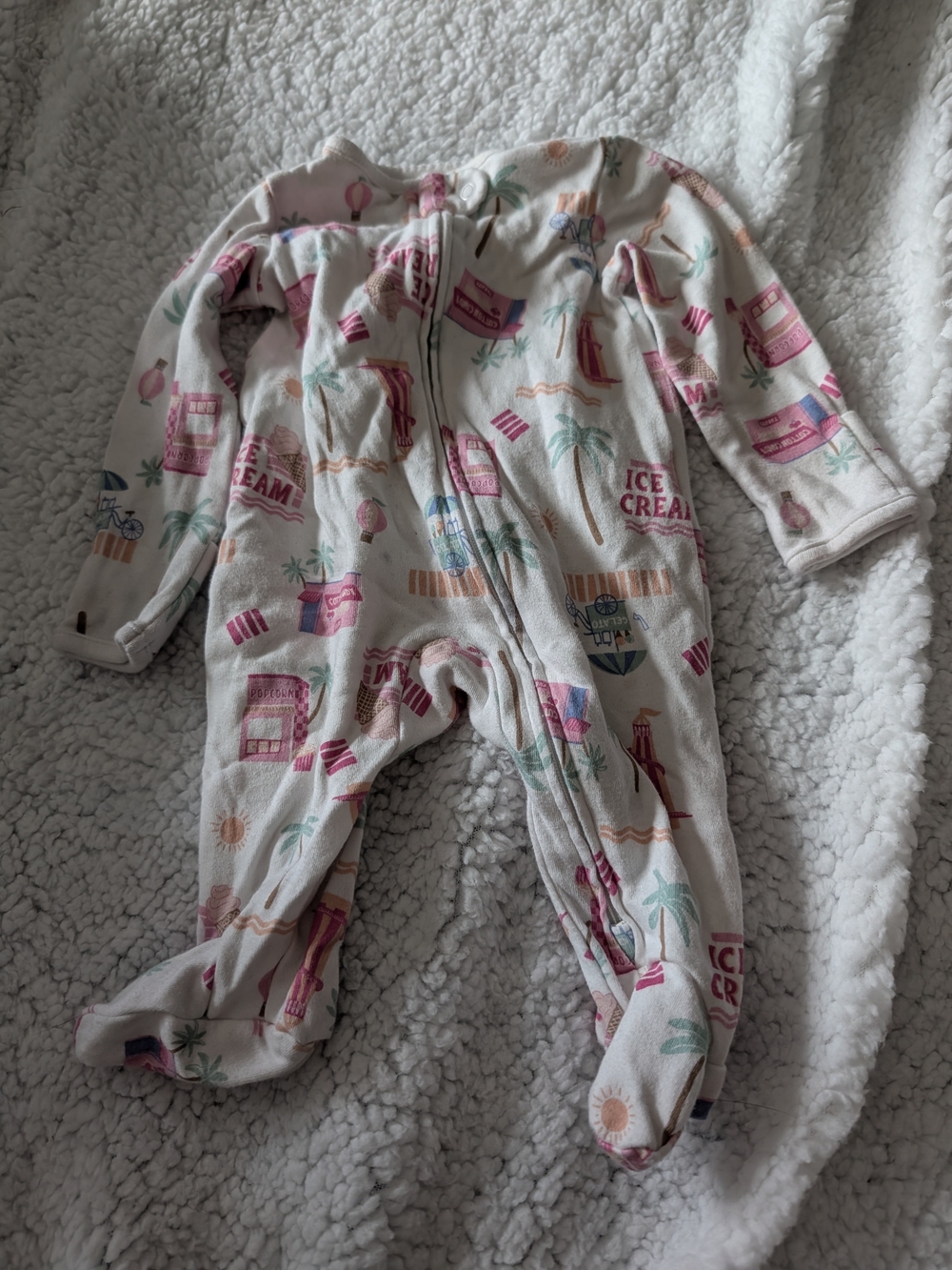 Carter's White Footed One-Piece with Pink and Mint Ice Cream Print